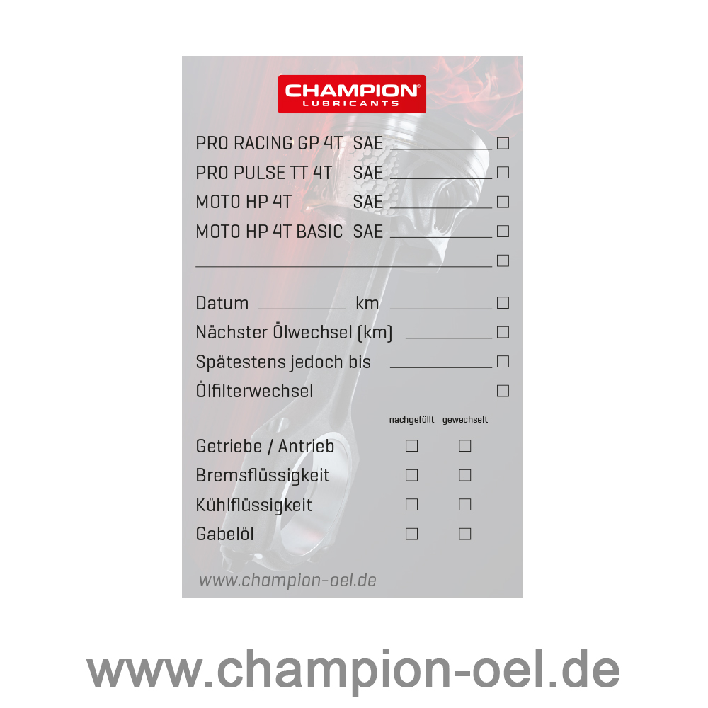 CHAMPION® Ölwechsel-Aufkleber Motorrad Stück