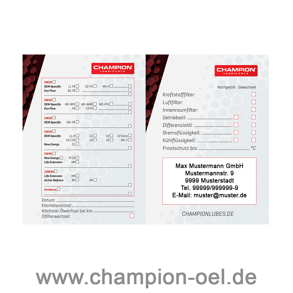 CHAMPION® Ölwechselanh. ME Hell (1.000 Stk.) Stück