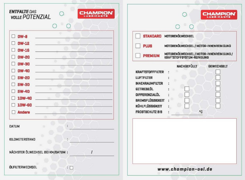 CHAMPION® Ölwechselanh. ME Hell (1.000 Stk.) Stück